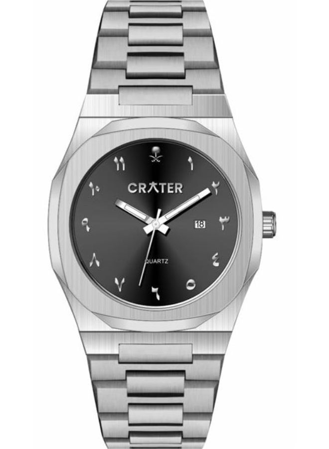 كريتر  ساعة كريتر (CRATER) للرجال – تصميم ملكي فاخر من الستانلس ستيل، مينا كلاسيكي مع عرض التاريخ، مقاومة للماء – تشمل علبة الماركة (فضي /أسود ). - Image 1