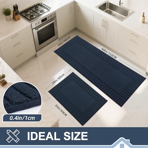 BEQHAUSE-Kitchen-Rugs-Washable-Kitchen-Mats-for-Floor Non-Slip Kitchen Mats Set of 2 Absorbent Kitchen Runner Navy Blue with TPR Backing 24x35inch/24x60inch - Image 2