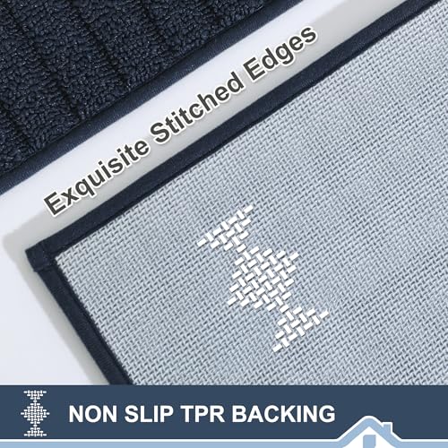 BEQHAUSE-Kitchen-Rugs-Washable-Kitchen-Mats-for-Floor Non-Slip Kitchen Mats Set of 2 Absorbent Kitchen Runner Navy Blue with TPR Backing 24x35inch/24x60inch - Image 3