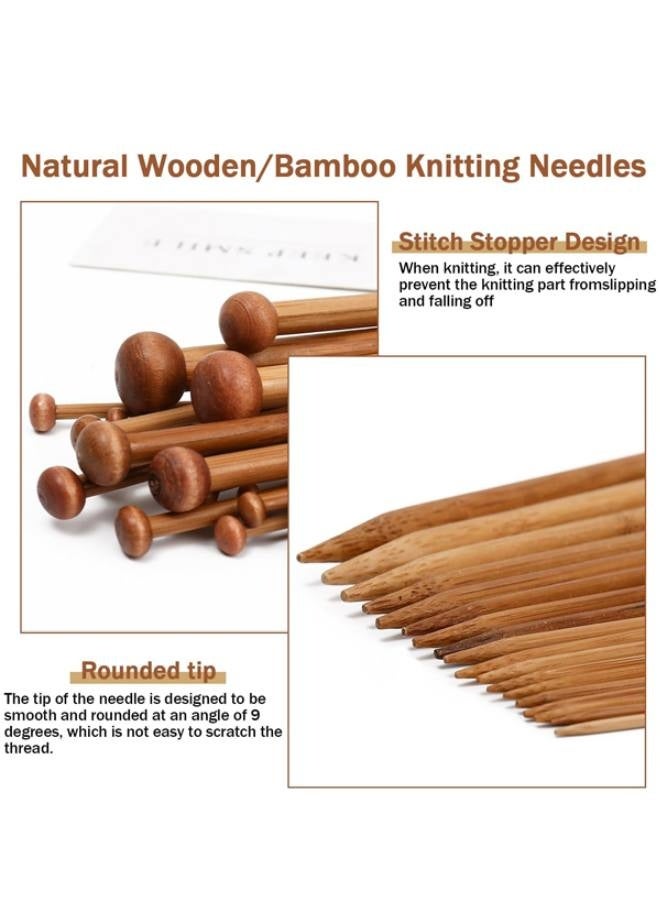 مجموعة من 7 أزواج من إبر الحياكة المصنوعة من الخيزران، مصنوعة من الخيزران الطبيعي، إبر حياكة خشبية طويلة، إبر خشبية مستقيمة ذات رأس واحد، إبر حياكة خشبية للمبتدئين لصنع السترات والشالات والأوشحة - Image 3