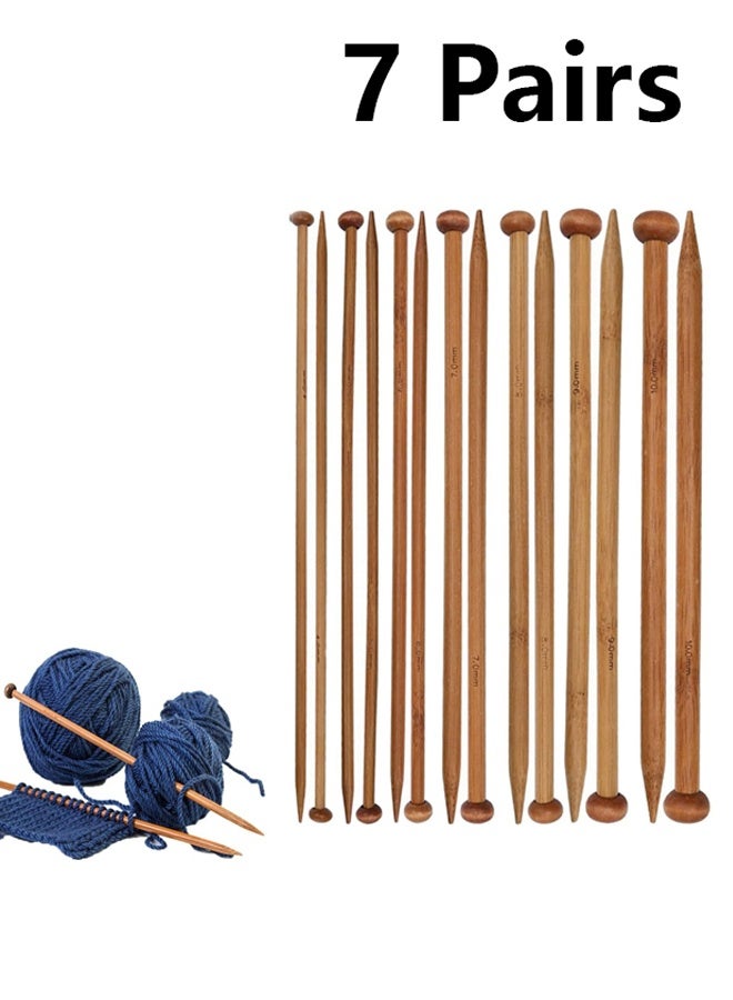 مجموعة من 7 أزواج من إبر الحياكة المصنوعة من الخيزران، مصنوعة من الخيزران الطبيعي، إبر حياكة خشبية طويلة، إبر خشبية مستقيمة ذات رأس واحد، إبر حياكة خشبية للمبتدئين لصنع السترات والشالات والأوشحة - Image 1