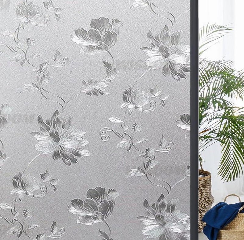 WISDOM Window Glass Decorative Frosted Film Heat Control Film Self Adhesive Window Frosted Film (24" x 66, Flower Frosted Film) - Image 1