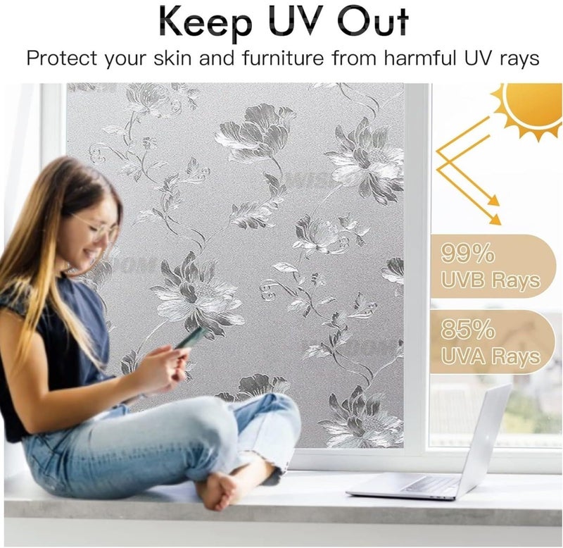 WISDOM Window Glass Decorative Frosted Film Heat Control Film Self Adhesive Window Frosted Film (24" x 66, Flower Frosted Film) - Image 3