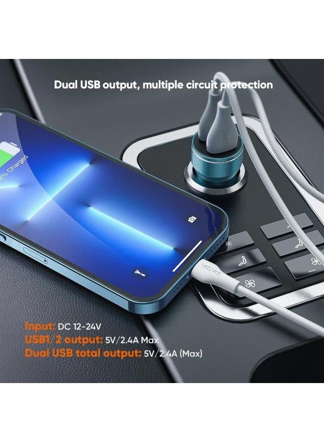 Vidvie Vidvie Metal Car Charger with Lightning Cable, 1m, 5V, 2.4A, 2 USB Ports, Grey - CC528  - Image 2