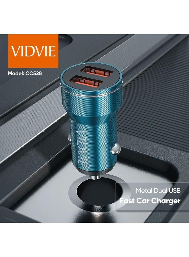 Vidvie Vidvie Metal Car Charger with Lightning Cable, 1m, 5V, 2.4A, 2 USB Ports, Grey - CC528  - Image 4