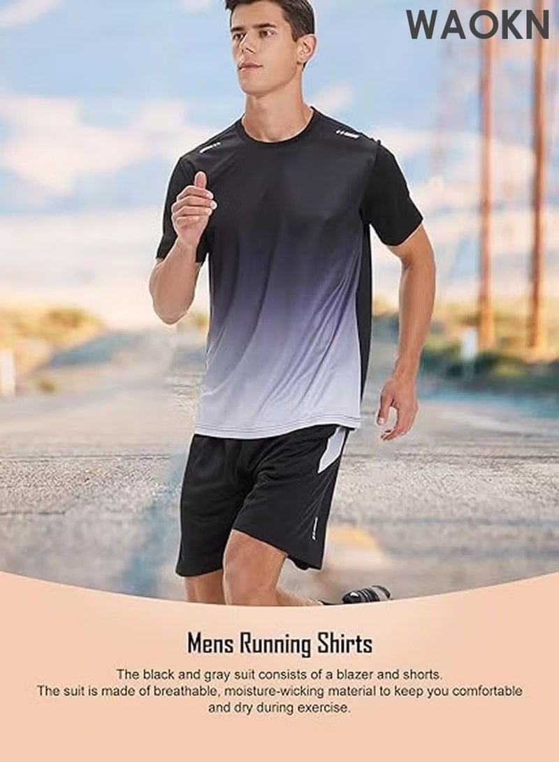 WAOKN Men's 2-Piece Sportswear Set, Summer Quick-Drying Running Gear, Short-Sleeve T-Shirt and Shorts, Fitness Training Outfit, Lightweight Athletic Clothing for Gym, Jogging, Cycling, and Outdoor Activities - Image 5