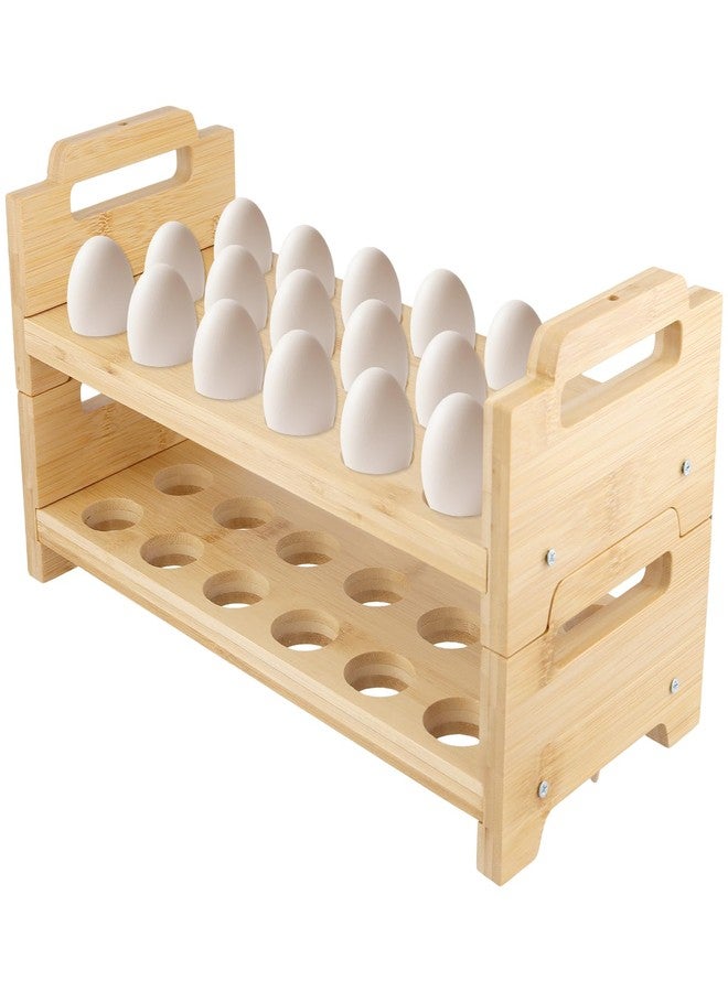 HAKZEON 2 Pack Stackable Bamboo Egg Holder for 36 Fresh Eggs - Farmhouse Kitchen Countertop Organizer, Wooden Display Rack Fits Quail Duck Turkey Chicken Eggs - Image 1