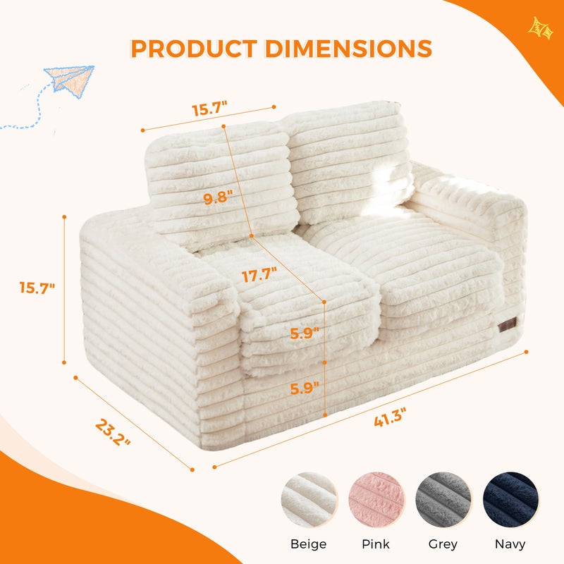 MAXYOYO Extra Wide Kids Bean Bag Chair, Comfy Faux Fur Bean Bag Sofa with Filler, Upholstered Floor Sofa with Pillows and Armrests, Lazy Floor Chair Couch for Boys and Girls, Grey - Image 2