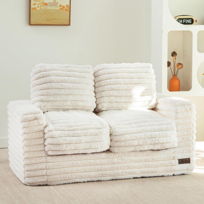 MAXYOYO Extra Wide Kids Bean Bag Chair, Comfy Faux Fur Bean Bag Sofa with Filler, Upholstered Floor Sofa with Pillows and Armrests, Lazy Floor Chair Couch for Boys and Girls, Grey - Image 1