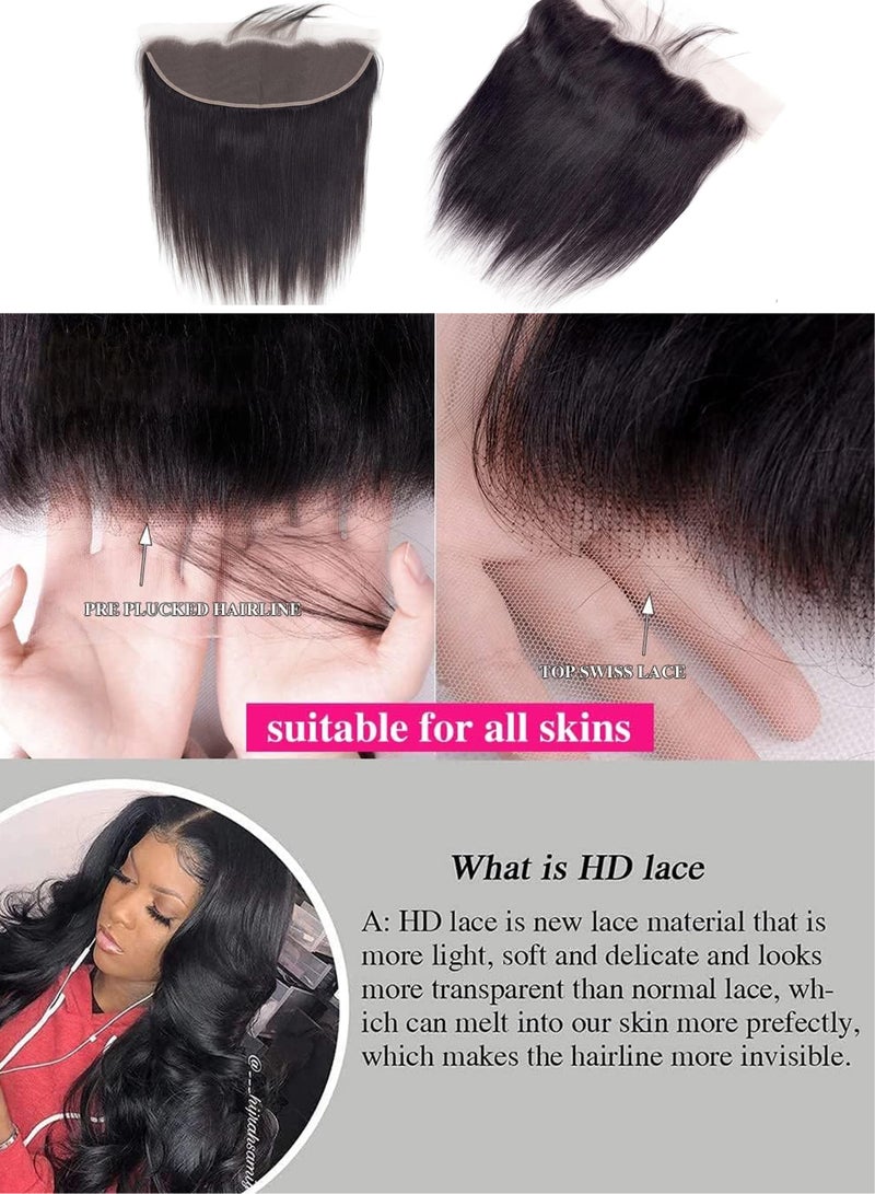 إستيل شعر بشري مستقيم 13×4 بدانتيل أمامي lsy13x4frontalstw شعر بشري حقيقي 100%، صباغة قابلة للتخصيص 1B# اللون 6-22 بوصة الطول + 2 بوصة 68 جم-90 جم الوزن المرن الناعم الخالي من العقد وقابل للصبغ وقابل لإعادة - Image 3