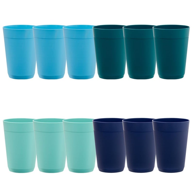 US Acrylic Newport 10 ounce Unbreakable Plastic Stackable Juice Tumblers in Coastal Colors  Set of 12 Drinking Cups  Reusable BPAfree Made in the USA Toprack Dishwasher and Microwave Safe