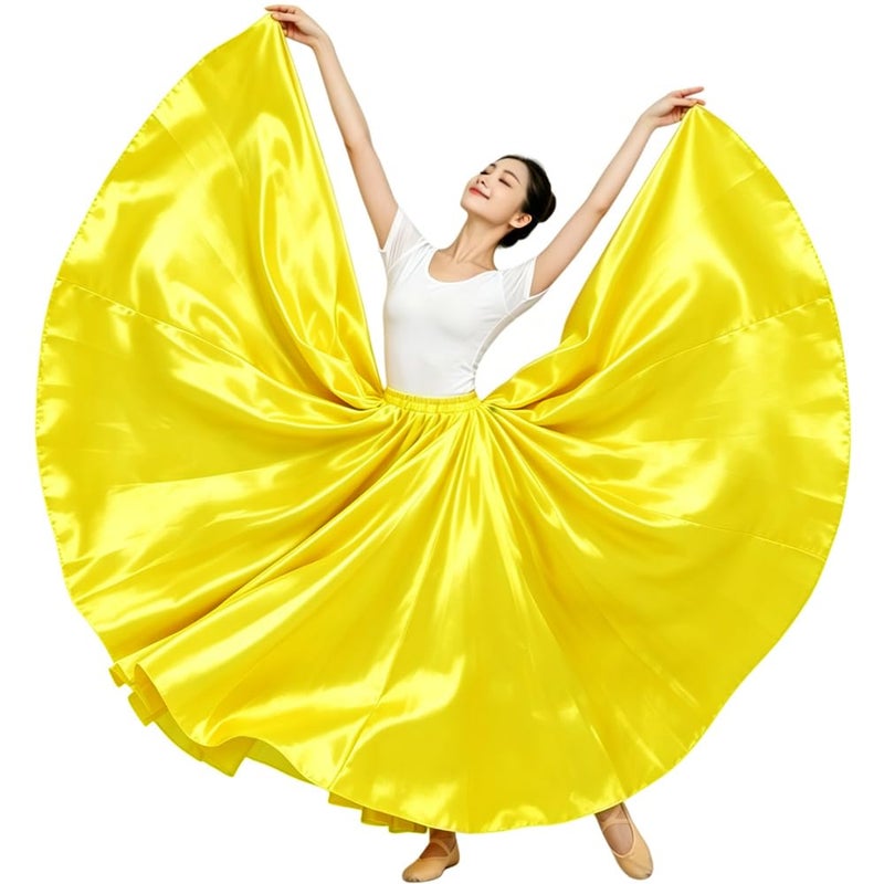 Backgarden Bright Yellow 20 Yard Elegant Satin Long Full Skirt Belly Dance Performance Costume - Image 4