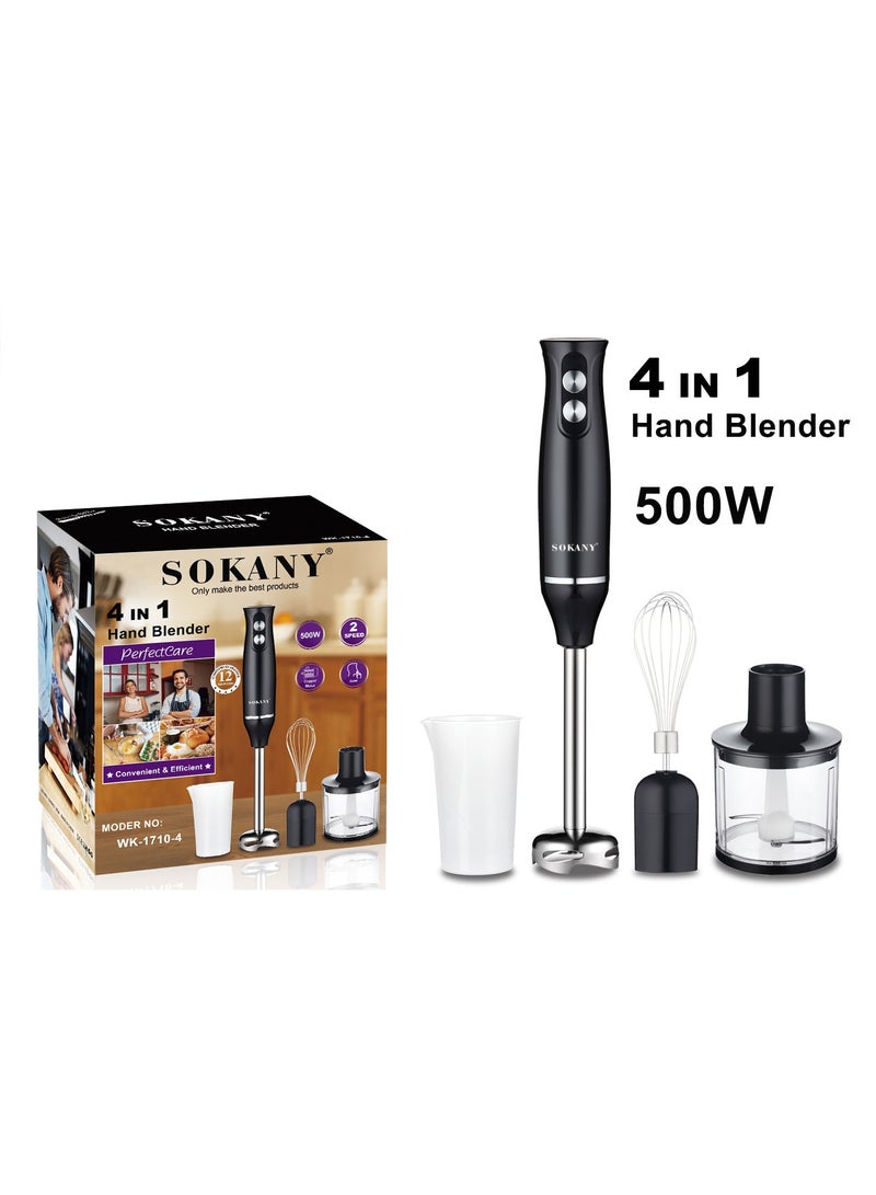 sokany Hand Blender With Chopper And Whisk 4-in-1 1000ml 500 W WK-1710-4 Black/Clear - Image 1