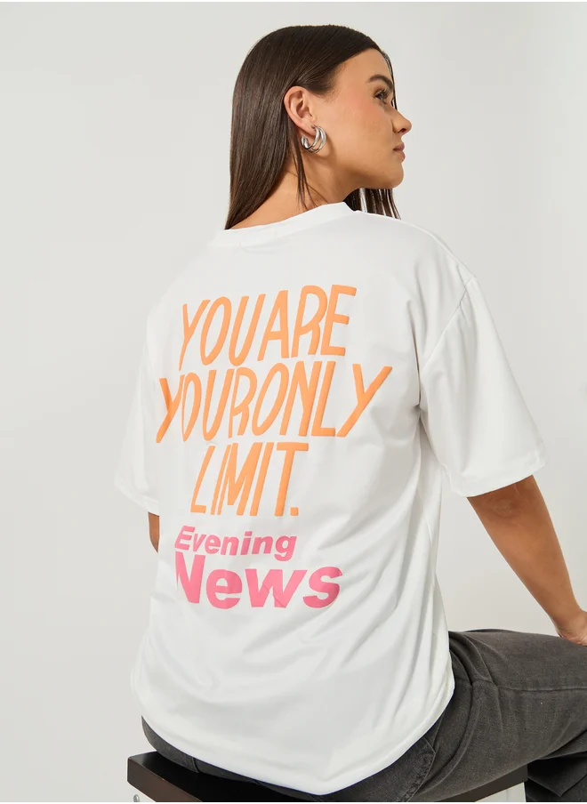 ستايلي Slogan Print Round Neck T-Shirt