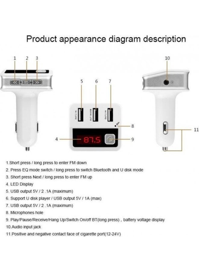 Fm Transmitter Car With Charger Car Mp3 Player 3 Quick Charging Ports For Mobile Phones - Image 5