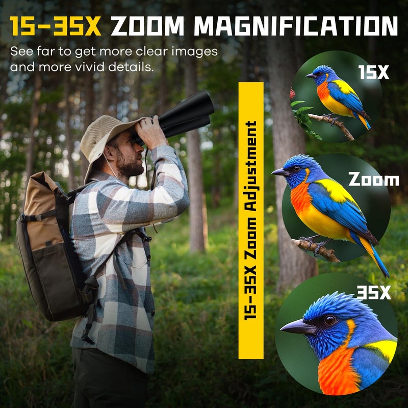 Flyant 15-35x70 Binoculars for Adults High Powered, 35x HD Zoom for Stargazing & Bird Watching, Waterproof Binocular with Tripod Adapter, Ideal Essentials for Cruise Ship, Travel, Camping, Outdoor, Hunting - Image 3