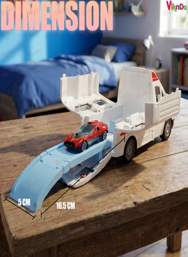 Vikrida Big Ambulance Track Vehicle Toy with Foldable Ejection Race Track & 3 Pcs Die cast Cars for Kids - Multicolor - Image 5