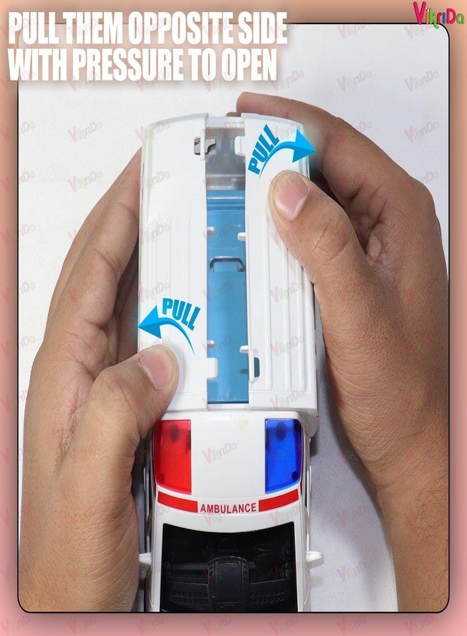 Vikrida Big Ambulance Track Vehicle Toy with Foldable Ejection Race Track & 3 Pcs Die cast Cars for Kids - Multicolor - Image 4