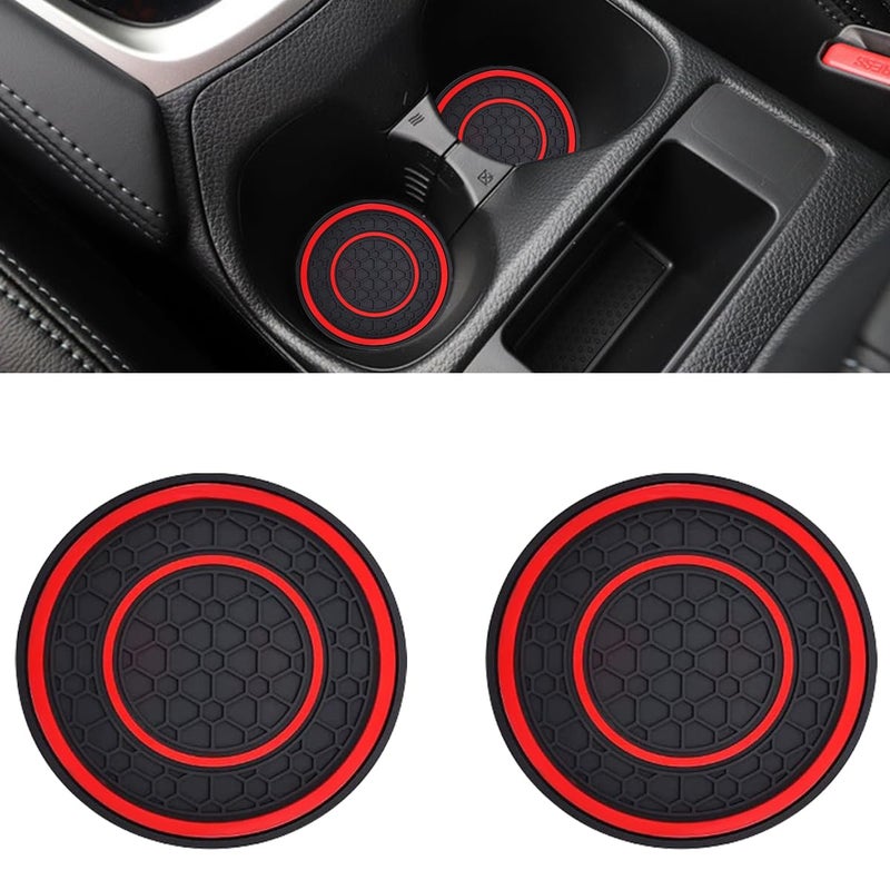 smilfuy 2PCS Car Cup Holder Coasters, 2.75 Inch Auto Non-Slip Anti Dust Cup Mats, Console Cup Holder Insert Coaster Auto Insulated Mats, Universal Interior Accessories for Most Cars (Red) - Image 1