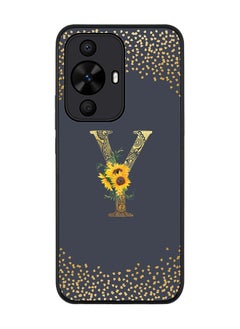 Stylizedd Rugged Black edge case for Huawei nova 12s / Huawei nova 11/ Huawei nova 12 Lite 4G,Custom Monogram Initial Letter Floral Pattern Alphabet - Y (Grey)  - Image 1