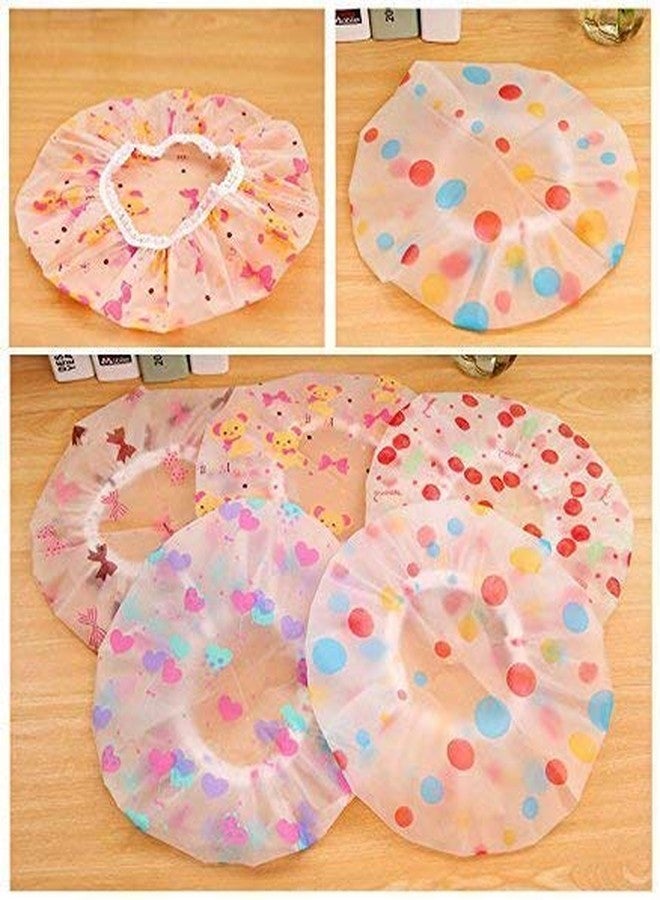 FICTIOUS Reusable Waterproof Shower Cap for Women & Men - EVA Material, Free-Size Elastic Hair Cap for Bath, Hair Dye, Mehendi, Spa & Salon Use, Ideal for Home & Travel (Multi Design & Color) (Pack of 6) - Image 3