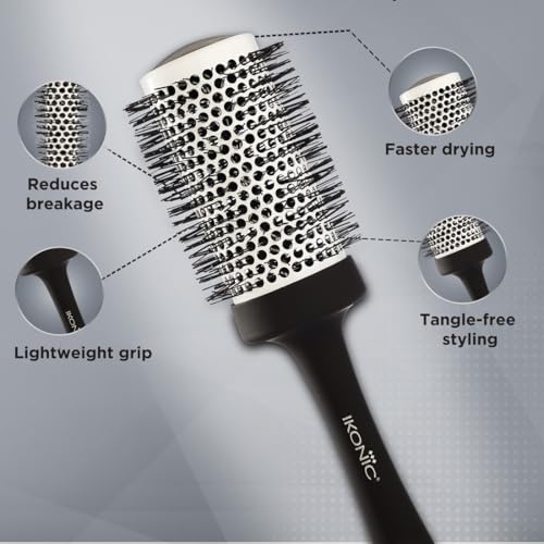 Ikonic Professional Blow Dry Hair Brush with Ionic Techonology for Frizz-Free Styling, Curling, Volumizing & Waves for Women & Men, All Hair Types, Salon & Personal Use - BDB 52 BLACK + WHITE - Image 4
