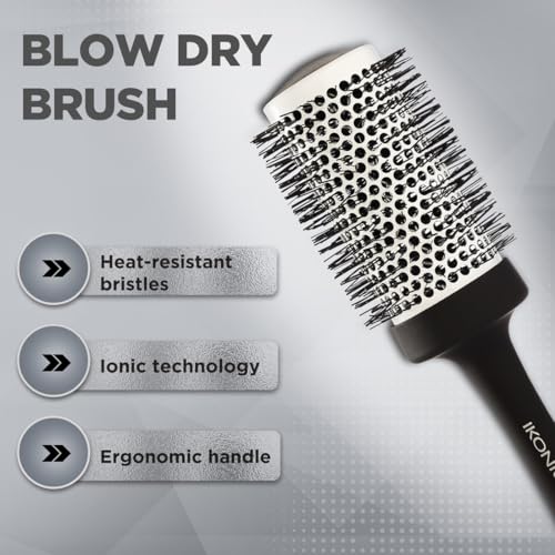 Ikonic Professional Blow Dry Hair Brush with Ionic Techonology for Frizz-Free Styling, Curling, Volumizing & Waves for Women & Men, All Hair Types, Salon & Personal Use - BDB 52 BLACK + WHITE - Image 2