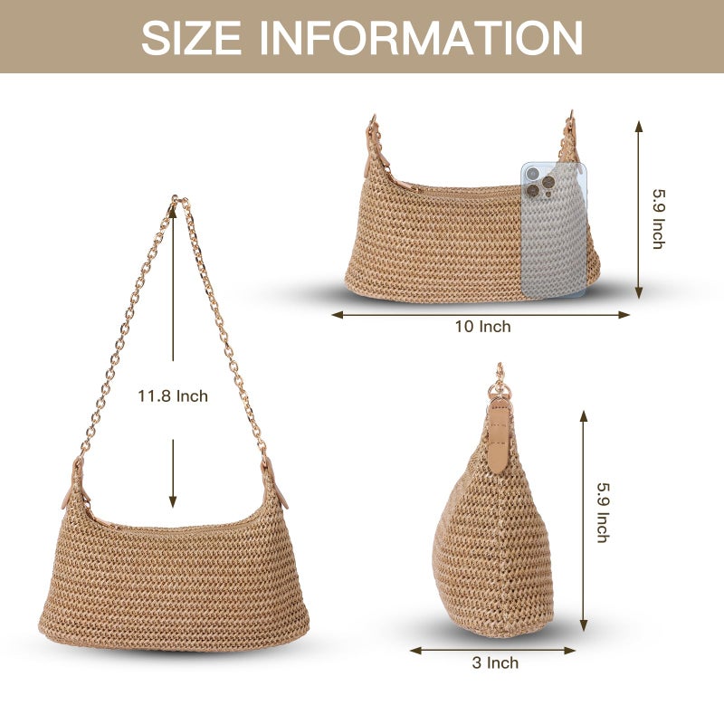 GOLDTIMO Women's Straw Woven Beach Bag Summer Vacation Shoulder Purse, Brown - Image 4