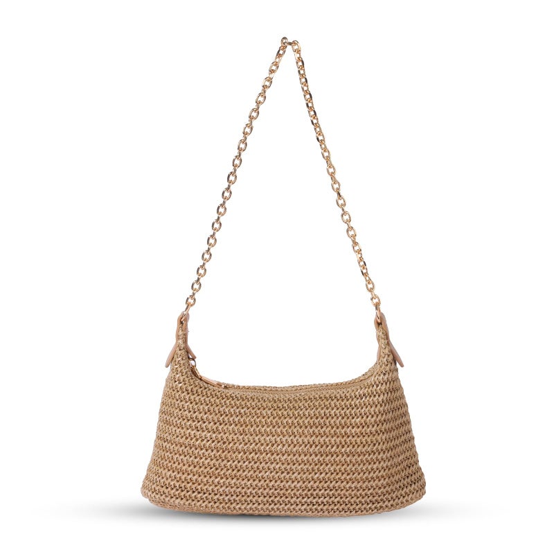 GOLDTIMO Women's Straw Woven Beach Bag Summer Vacation Shoulder Purse, Brown - Image 1