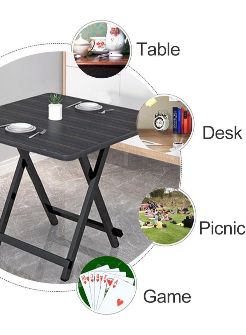 Generic Folding Table Foldable Camping Table Outdoor Picnic Table Dinner Folding Table with Wooden Top and Metal Frame for Camping Game Party Home Backyard BBQ 60*60*75CM (Black) - Image 4