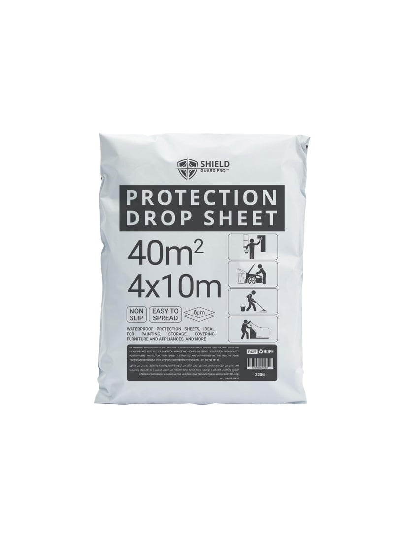 Shield Guard Pro Plastic Protection Sheet 40m² (4x10m, 6µm) – Waterproof Drop Sheet for Painting, Furniture & Floor Cover - Image 1