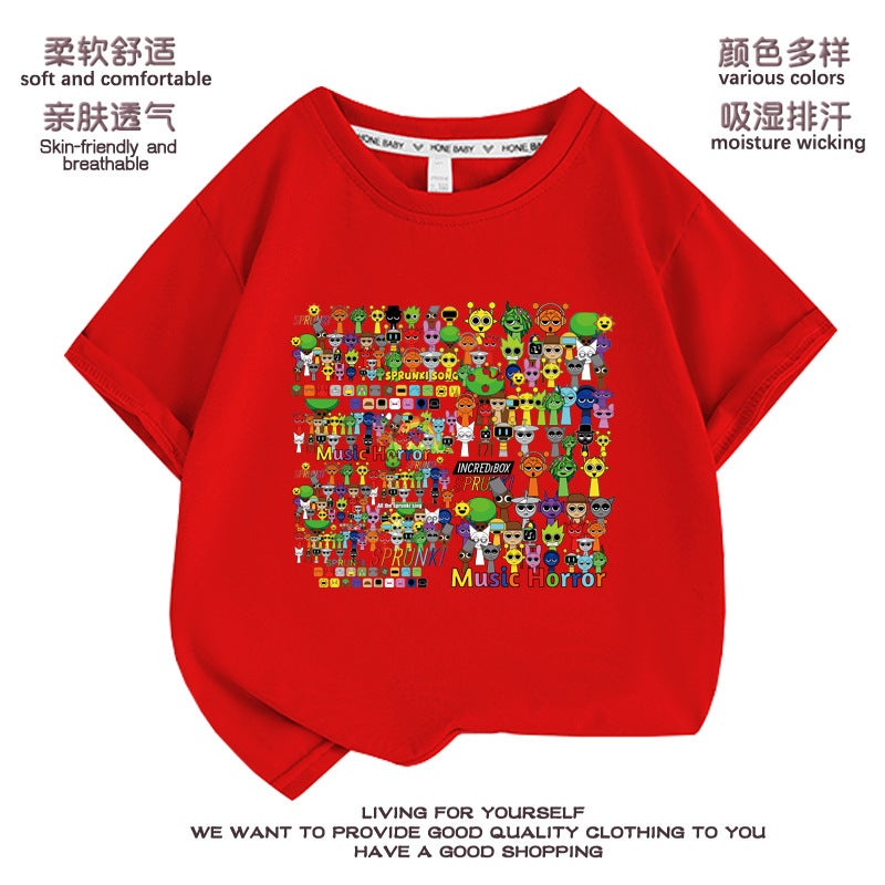 Rhythm Box T-Shirt Sprunki Short-Sleeved Children'S Clothes For Boys And Girls Pure Cotton Casual Children'S Clothing Student Printed Top - Image 3