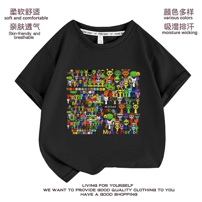 Rhythm Box T-Shirt Sprunki Short-Sleeved Children'S Clothes For Boys And Girls Pure Cotton Casual Children'S Clothing Student Printed Top - Image 4