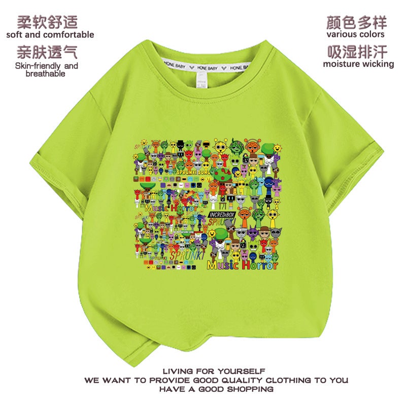 Rhythm Box T-Shirt Sprunki Short-Sleeved Children'S Clothes For Boys And Girls Pure Cotton Casual Children'S Clothing Student Printed Top - Image 5