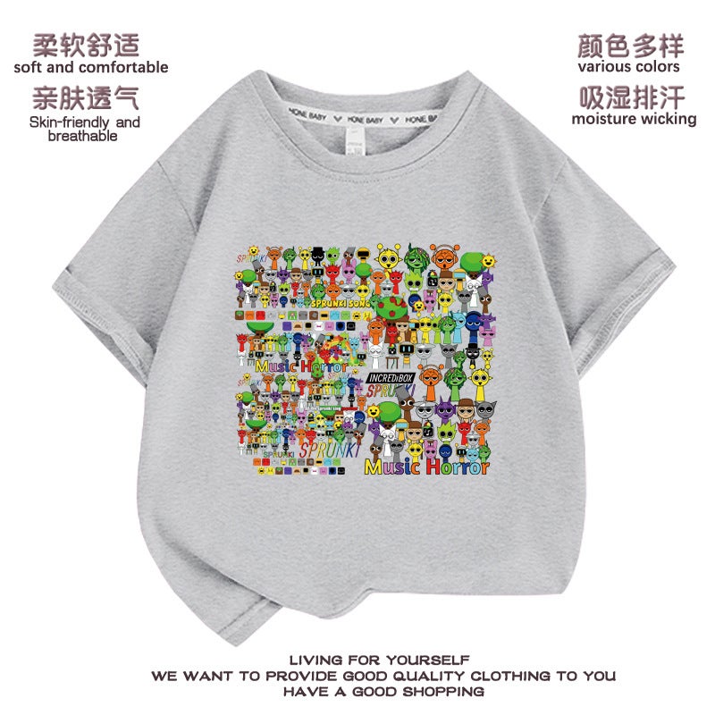 Rhythm Box T-Shirt Sprunki Short-Sleeved Children'S Clothes For Boys And Girls Pure Cotton Casual Children'S Clothing Student Printed Top - Image 1