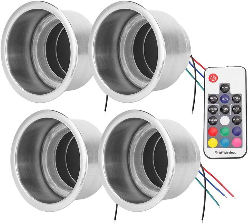 حاملات أكواب من الفولاذ المقاوم للصدأ 304 من Sorandy، مكونة من 4 قطع، مقاومة للماء، بتقنية LED RGB، مزودة بجهاز تحكم عن بعد وتصميم مانع للانزلاق، مناسبة للاستخدام على القوارب البحرية، السيارات المتنقلة، الشاحنات، والسيارات لحمل المشروبات. - Image 1