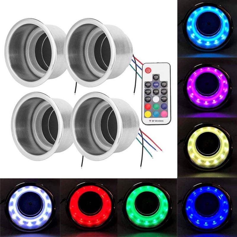 حاملات أكواب من الفولاذ المقاوم للصدأ 304 من Sorandy، مكونة من 4 قطع، مقاومة للماء، بتقنية LED RGB، مزودة بجهاز تحكم عن بعد وتصميم مانع للانزلاق، مناسبة للاستخدام على القوارب البحرية، السيارات المتنقلة، الشاحنات، والسيارات لحمل المشروبات. - Image 2