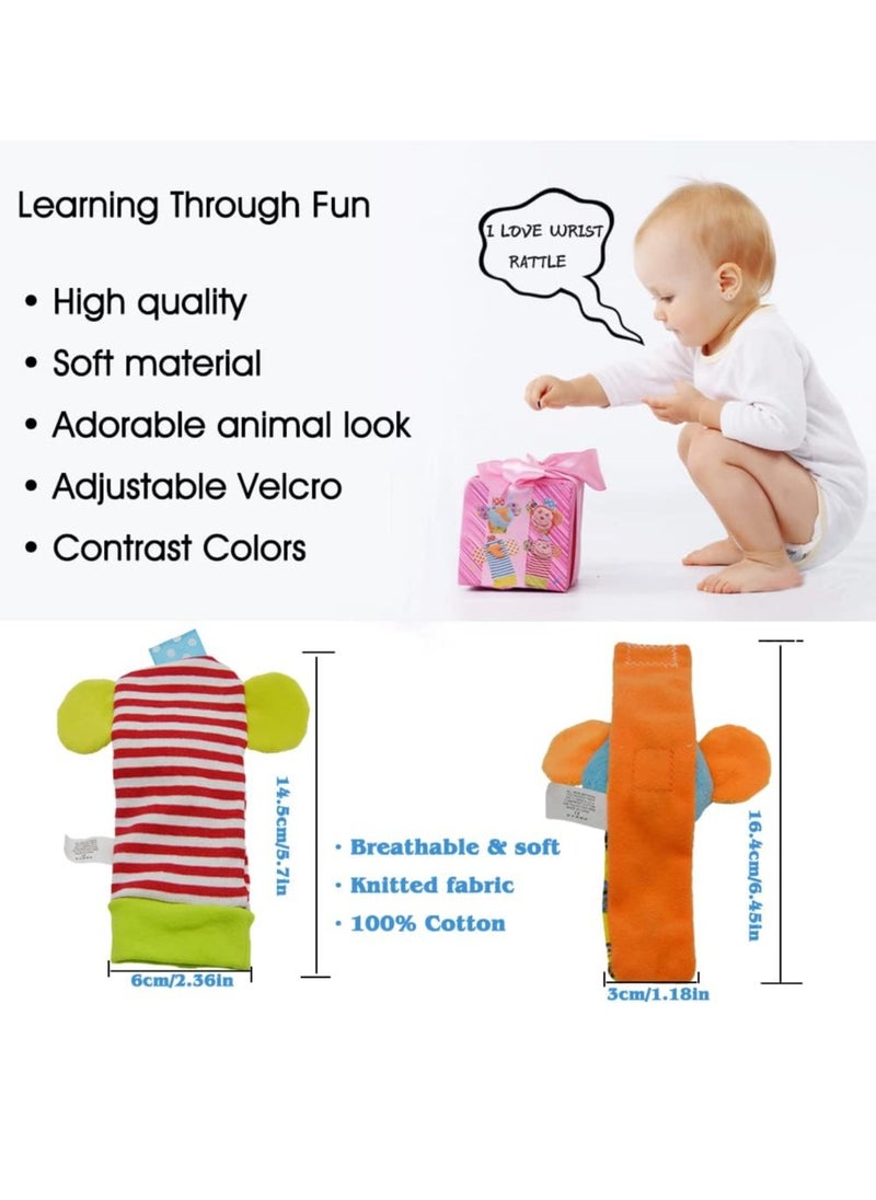Gonice - Baby Wrist Rattles Toys 0-3-6-12 Months & Foot Sock Rattle Toy, Monkey, Elephant, 4 Pieces - Image 1