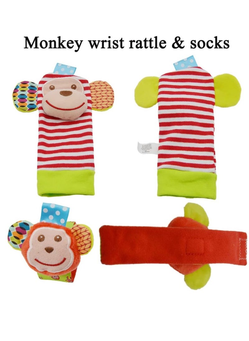 Gonice - Baby Wrist Rattles Toys 0-3-6-12 Months & Foot Sock Rattle Toy, Monkey, Elephant, 4 Pieces - Image 1