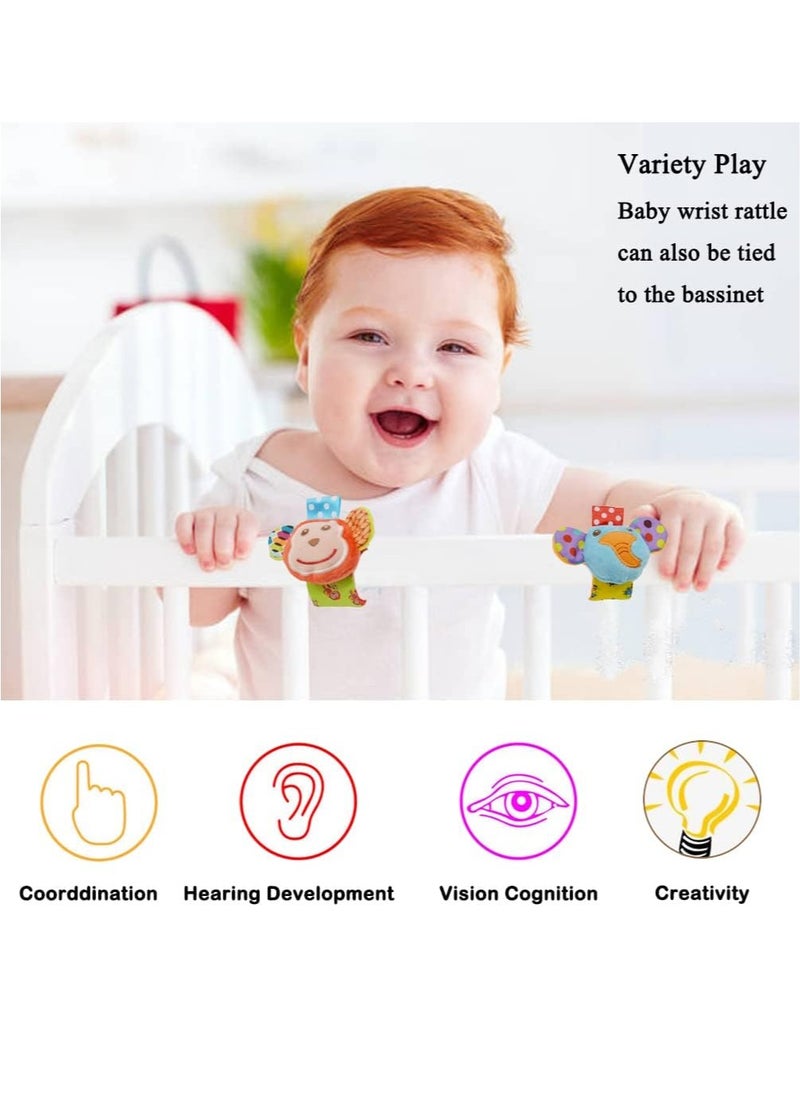Gonice - Baby Wrist Rattles Toys 0-3-6-12 Months & Foot Sock Rattle Toy, Monkey, Elephant, 4 Pieces - Image 1