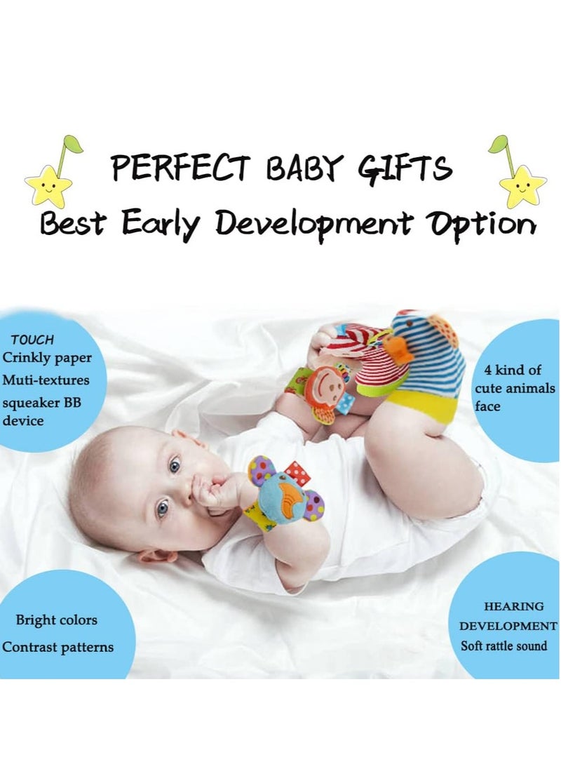 Gonice - Baby Wrist Rattles Toys 0-3-6-12 Months & Foot Sock Rattle Toy, Monkey, Elephant, 4 Pieces - Image 1