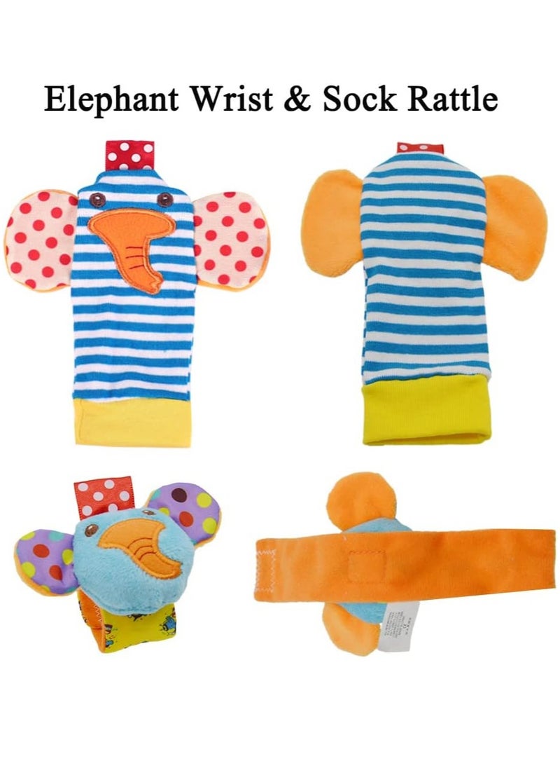 Gonice - Baby Wrist Rattles Toys 0-3-6-12 Months & Foot Sock Rattle Toy, Monkey, Elephant, 4 Pieces - Image 1