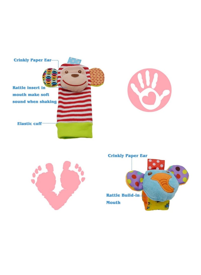 Gonice - Baby Wrist Rattles Toys 0-3-6-12 Months & Foot Sock Rattle Toy, Monkey, Elephant, 4 Pieces - Image 1