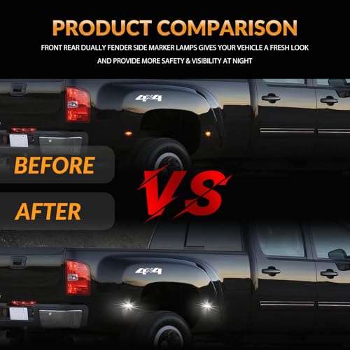DERMOKA LED Dually Bed Fender Side Marker Lights For 2001-2014 Chevy Silverado GMC Sierra 2500HD 3500HD Smoked Len (White Led) - Image 4