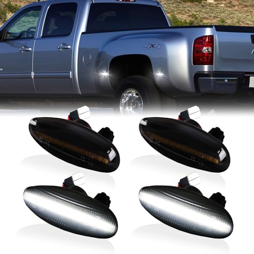 DERMOKA LED Dually Bed Fender Side Marker Lights For 2001-2014 Chevy Silverado GMC Sierra 2500HD 3500HD Smoked Len (White Led) - Image 1