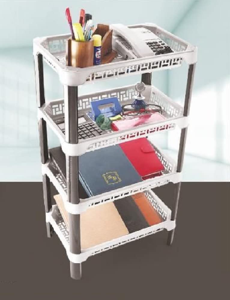 Moltres Organiser 4 Rack 4 Tier Plastic MultiPurpose Kitchen Storage Basket Fruit and Vegetable Rack 4 Tier Rack Grey - Image 2