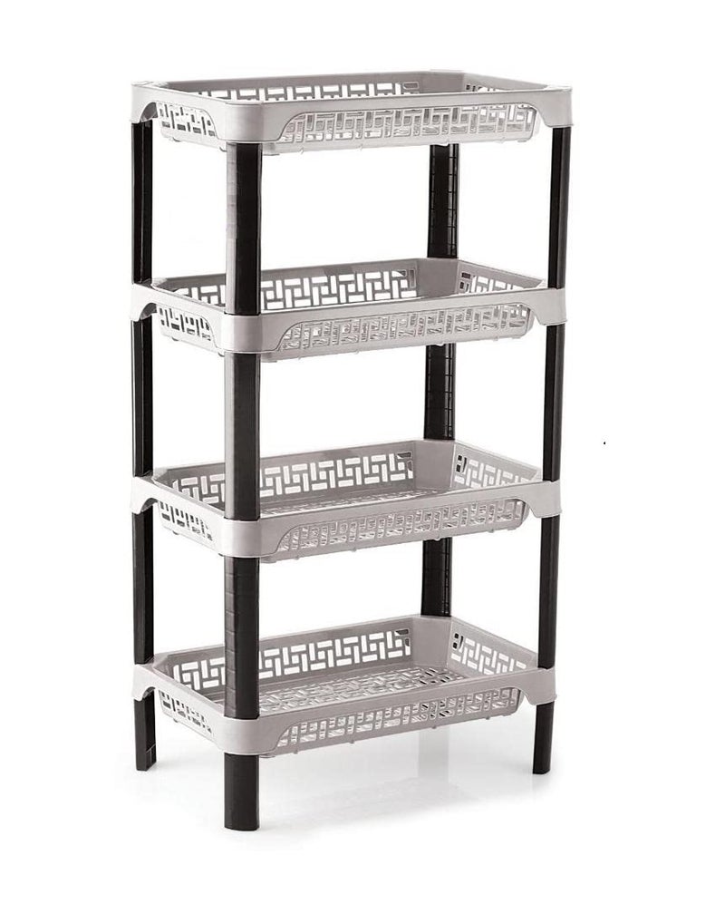 Moltres Organiser 4 Rack 4 Tier Plastic MultiPurpose Kitchen Storage Basket Fruit and Vegetable Rack 4 Tier Rack Grey - Image 1