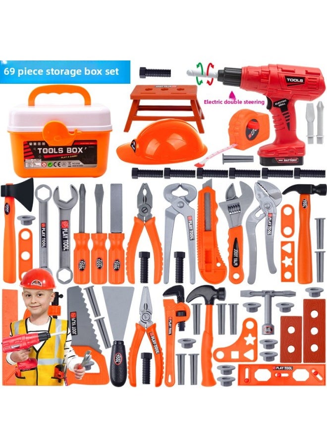 Children's Electric Screwdriver Simulation Toolbox 3 Years Old 4 Boys Educational Repair Toys Play House Role 5 Years Old-Color:[full Storage Box] 68 Pieces + Work Clothes-Specifications:See Description For Details  - Image 1