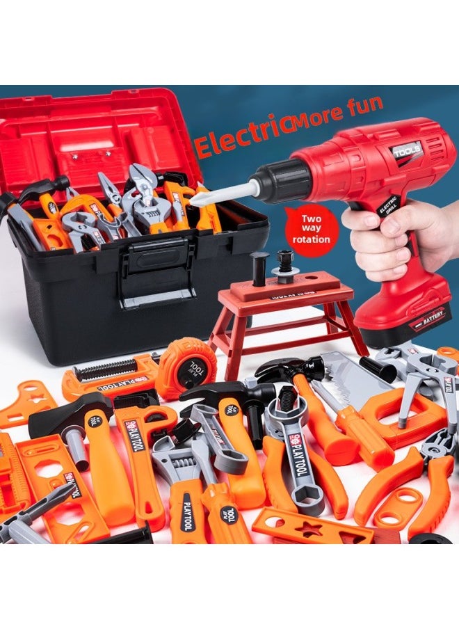 Children's Electric Screwdriver Simulation Toolbox 3 Years Old 4 Boys Educational Repair Toys Play House Role 5 Years Old-Color:[full Storage Box] 68 Pieces + Work Clothes-Specifications:See Description For Details  - Image 2