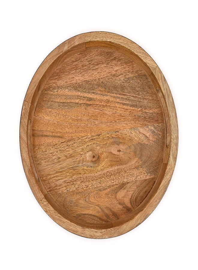 Kaizen Casa Platter Mango Wood Round Wood Decorative Platter Vintage Centerpiece with Handles for Serving Beverages & Food (12" x 12" x 1.6") - Image 4